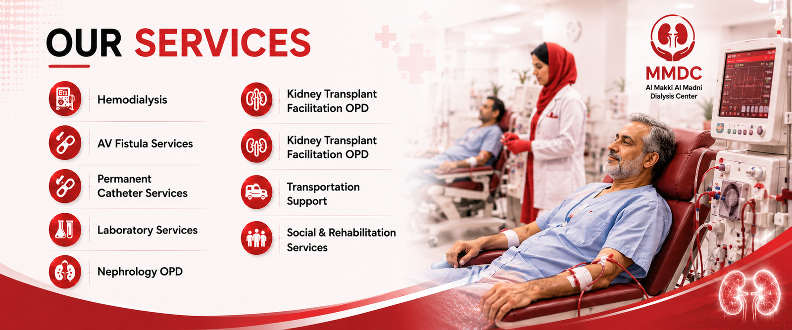 MMDC Al Makki Al Madni Dialysis Center Pakistan providing free dialysis, free medicines, free laboratory tests, free transport and free ration for kidney patients through donor support.